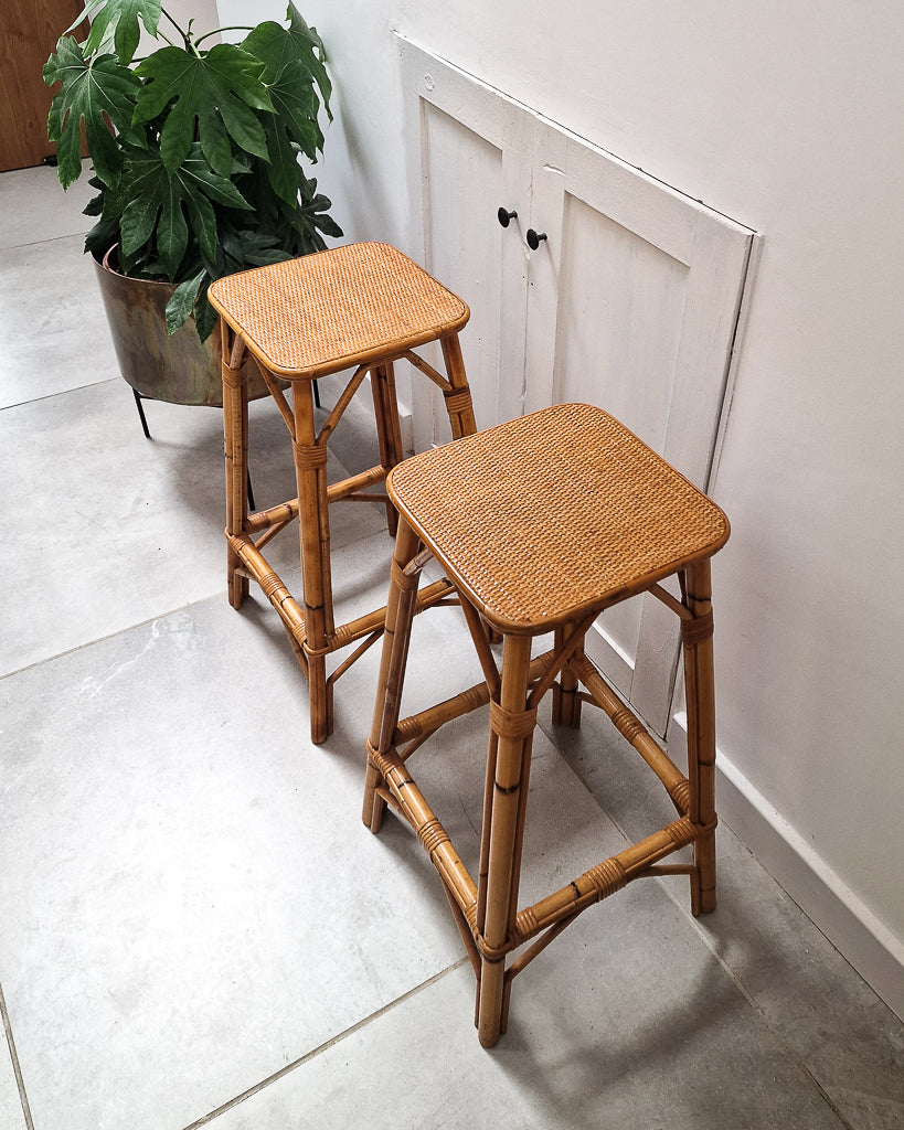 Vintage Bamboo Bar / Kitchen Stools (Pair)