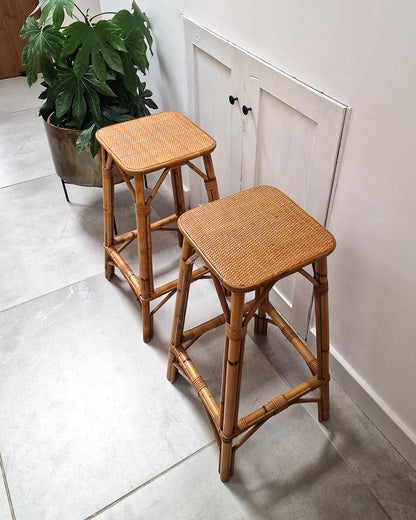 Vintage Bamboo Bar / Kitchen Stools (Pair)