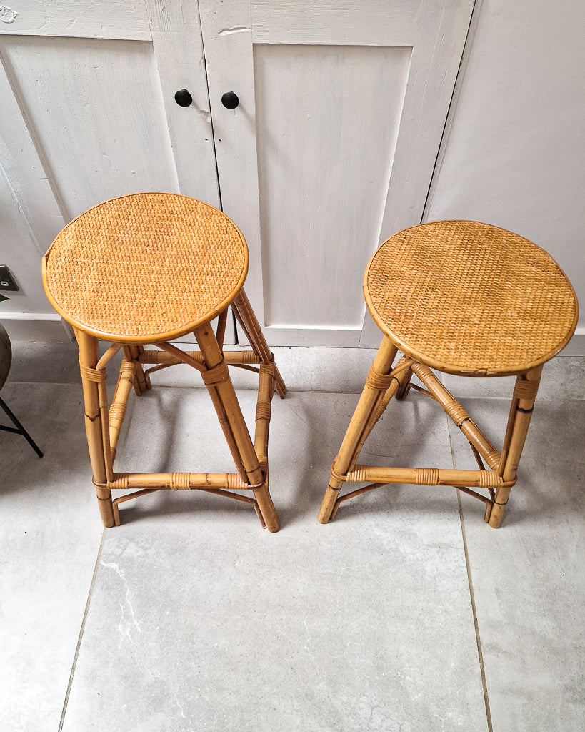 Vintage Bamboo Bar / Kitchen Stools (Pair)