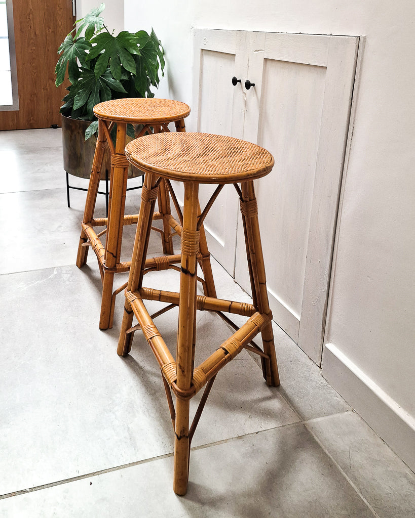 Vintage Bamboo Bar / Kitchen Stools (Pair)