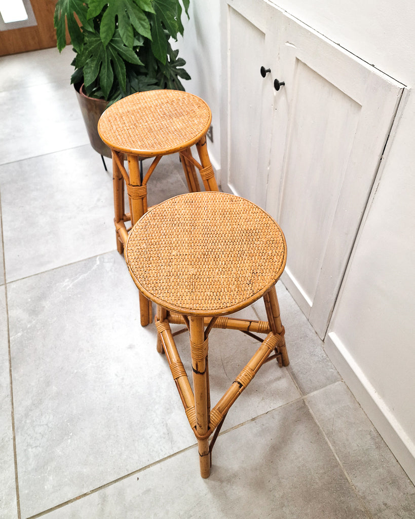 Vintage Bamboo Bar / Kitchen Stools (Pair)