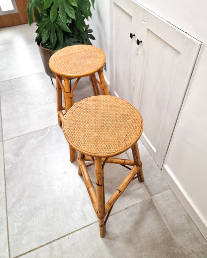 Vintage Bamboo Bar / Kitchen Stools (Pair)