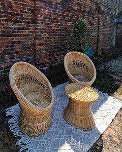 Mid Century Boho Wicker Set (2 Chairs & Table)