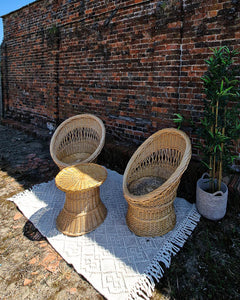 Mid Century Boho Wicker Set (2 Chairs & Table)