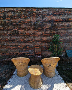 Mid Century Boho Wicker Set (2 Chairs & Table)