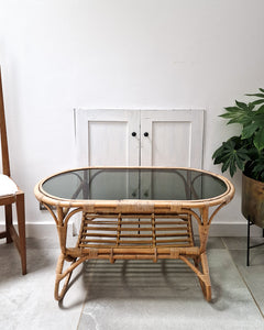 Vintage Bamboo & Smoked Glass Coffee Table