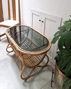Vintage Bamboo & Smoked Glass Coffee Table