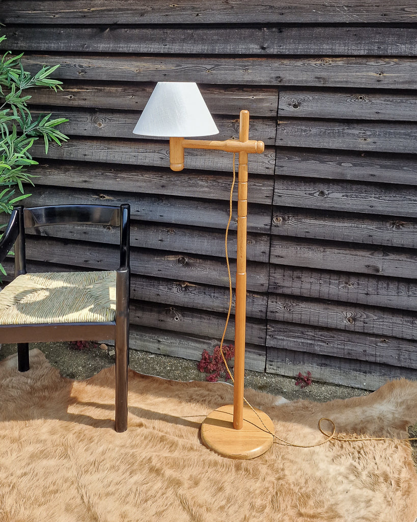 Mid Century Swedish Standard Floor Lamp inc. Shade Solbackens Svarveri