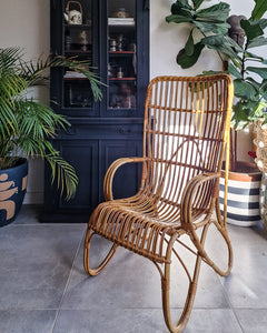 Vintage High Back Bamboo Accent Chair