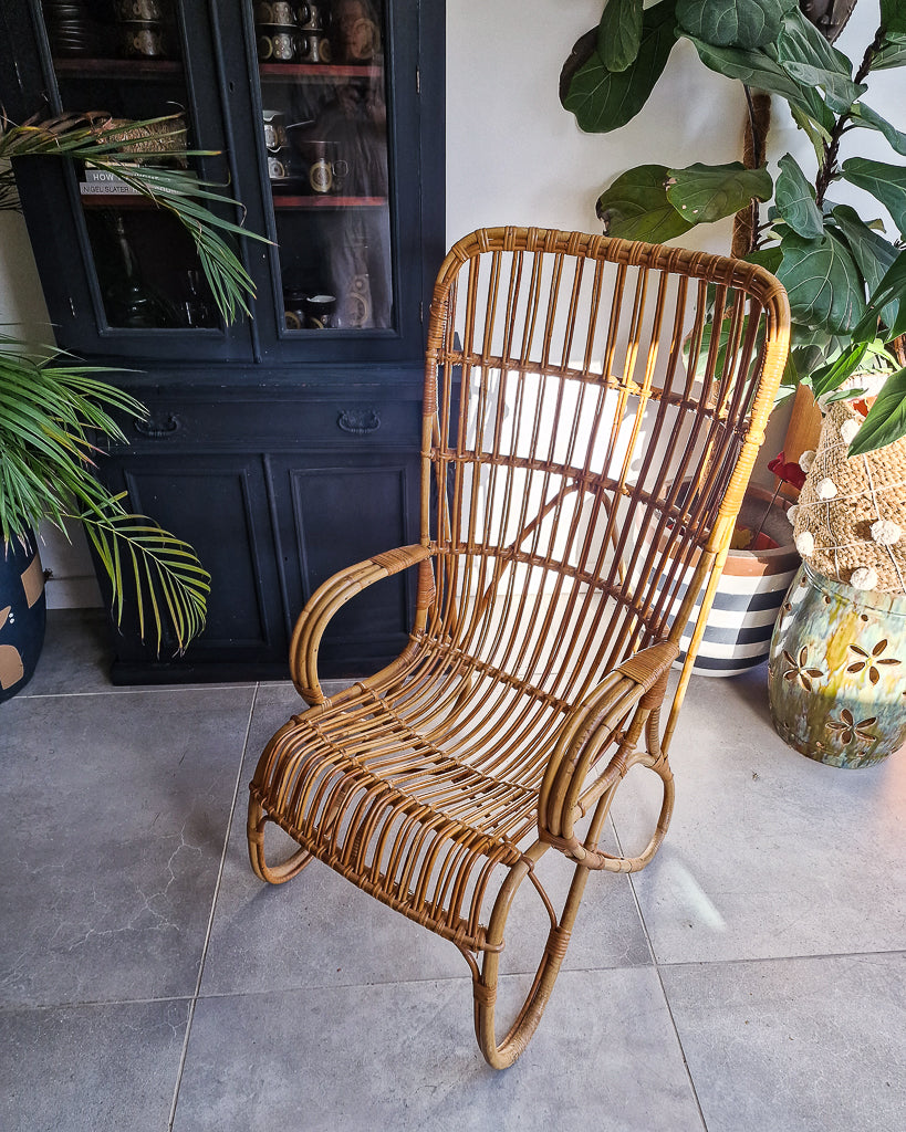Vintage High Back Bamboo Accent Chair