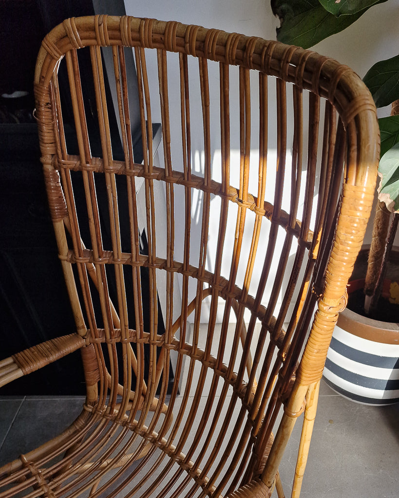 Vintage High Back Bamboo Accent Chair