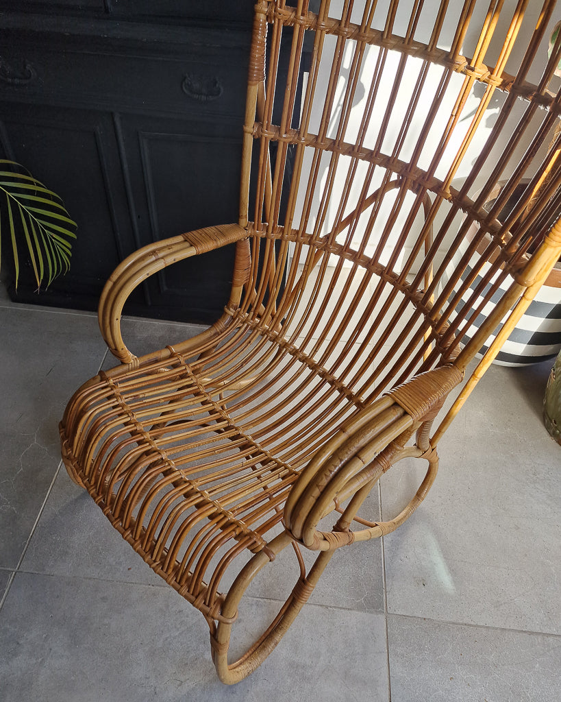 Vintage High Back Bamboo Accent Chair