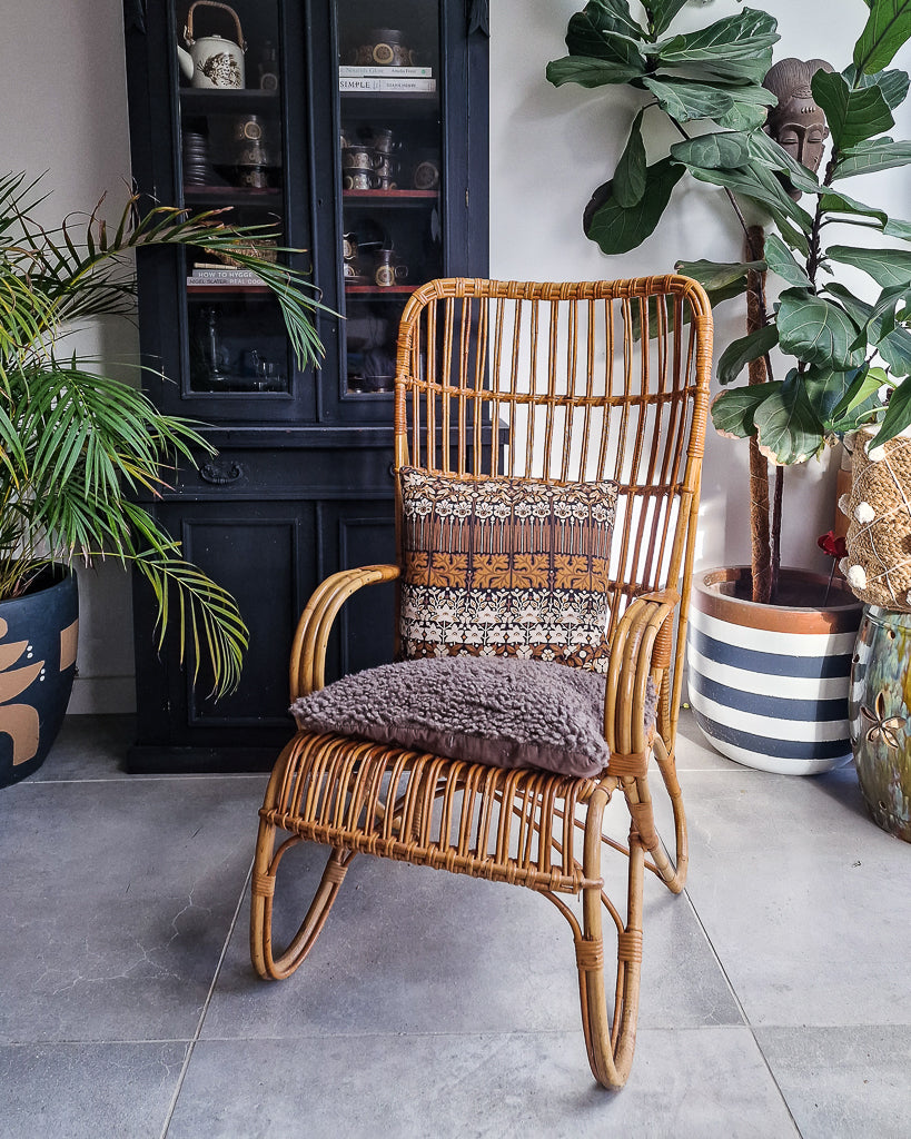 Vintage High Back Bamboo Accent Chair