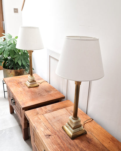 Vintage French Antique Brass  & Marble Column Table Lamps (Pair)