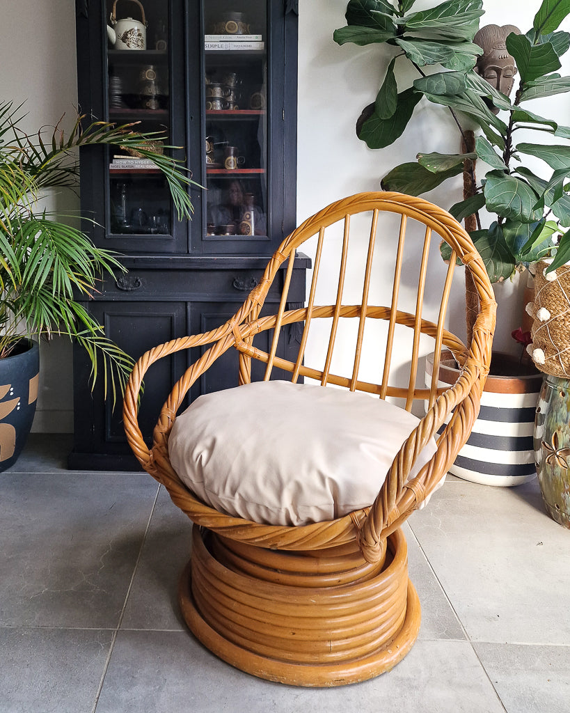 Vintage Twisted Bamboo Swivel Chair (inc. Cushion)