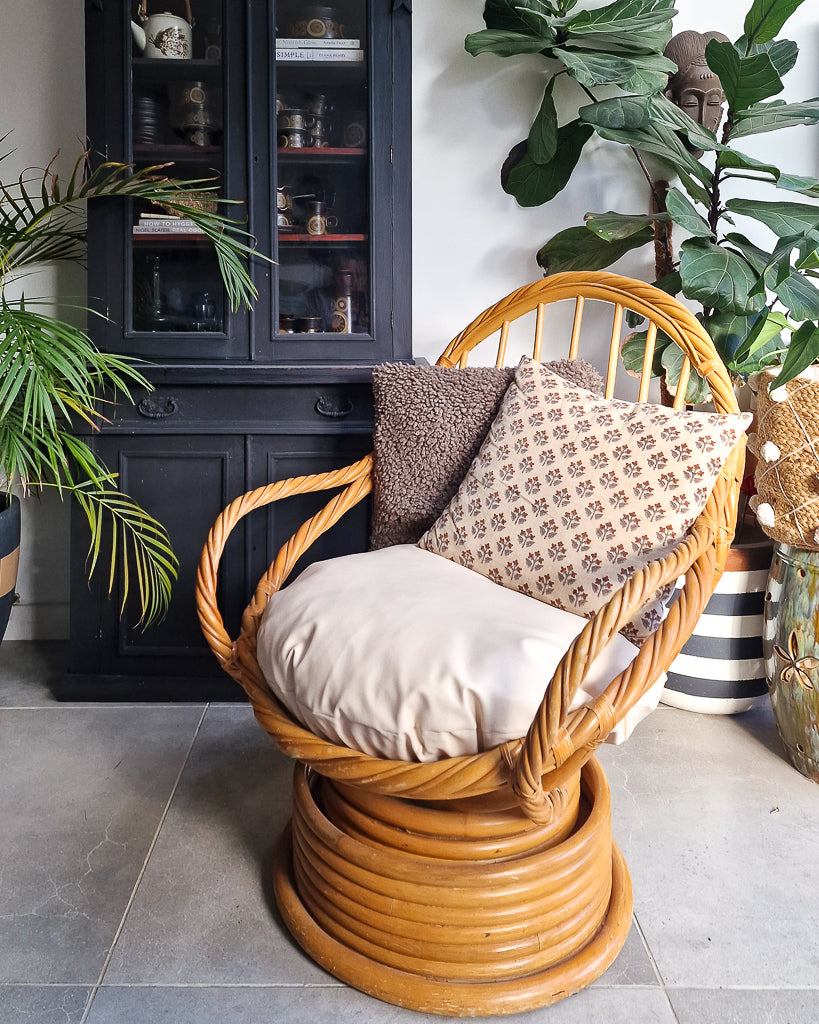 Vintage Twisted Bamboo Swivel Chair (inc. Cushion)