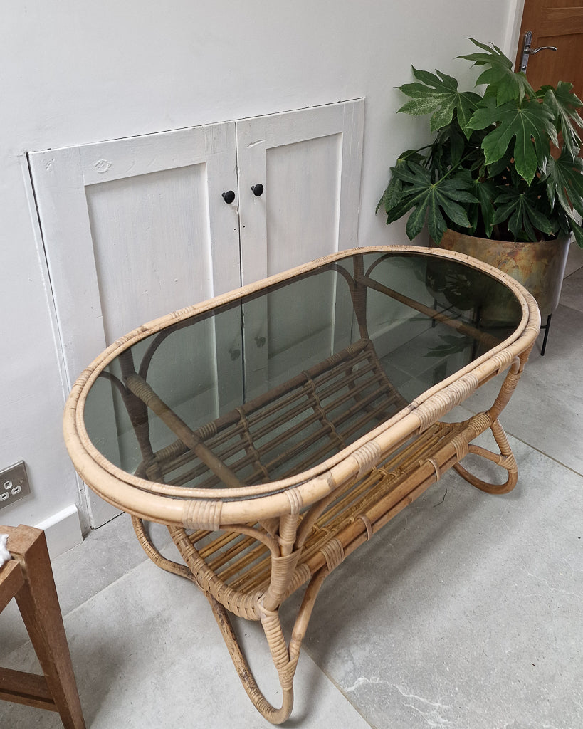 Vintage Bamboo & Smoked Glass Coffee Table