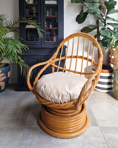 Vintage Twisted Bamboo Swivel Chair (inc. Cushion)