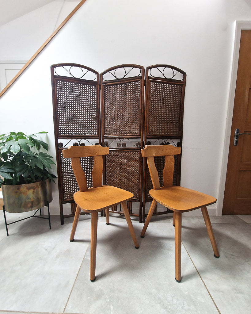 Brutalist Oak Dining Chairs (Pair)
