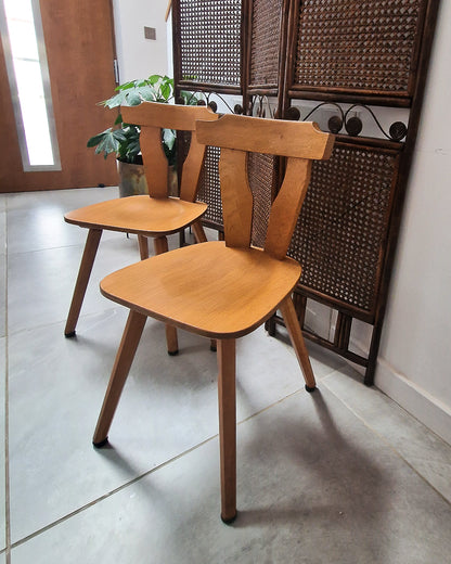 Brutalist Oak Dining Chairs (Pair)