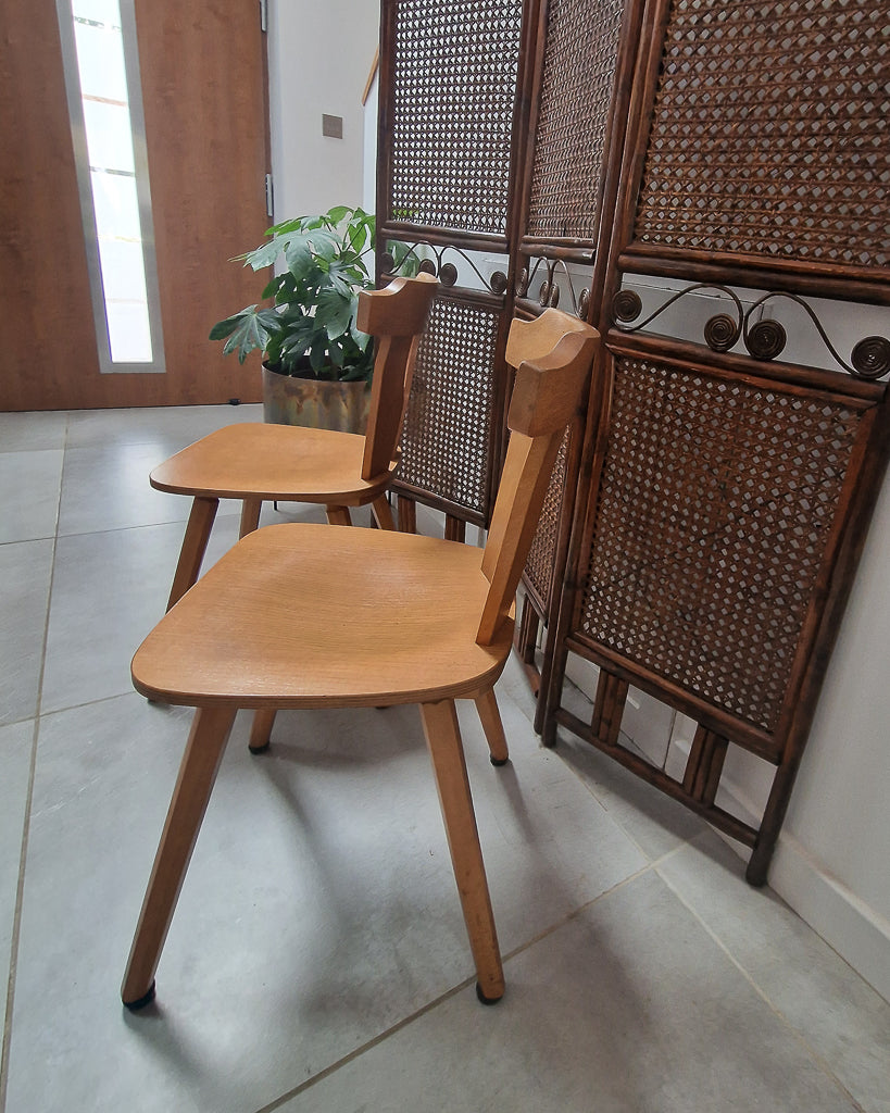 Brutalist Oak Dining Chairs (Pair)