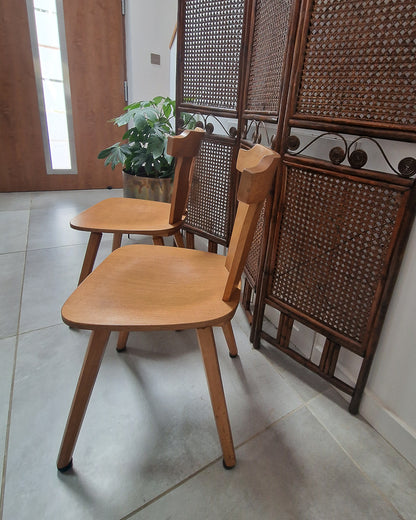 Brutalist Oak Dining Chairs (Pair)