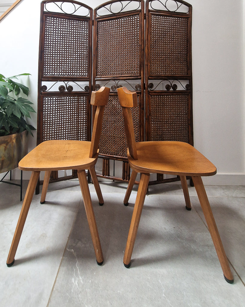 Brutalist Oak Dining Chairs (Pair)