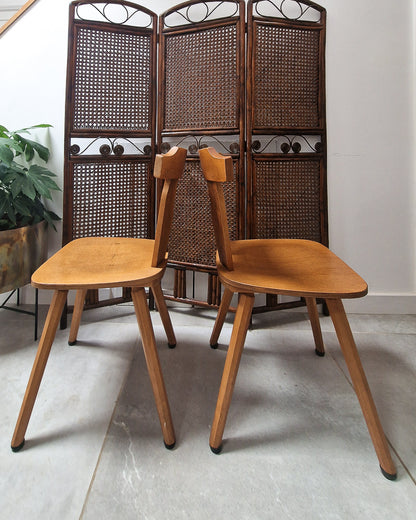 Brutalist Oak Dining Chairs (Pair)