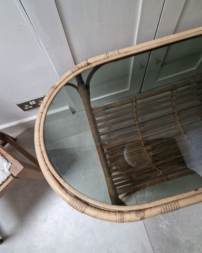 Vintage Bamboo & Smoked Glass Coffee Table