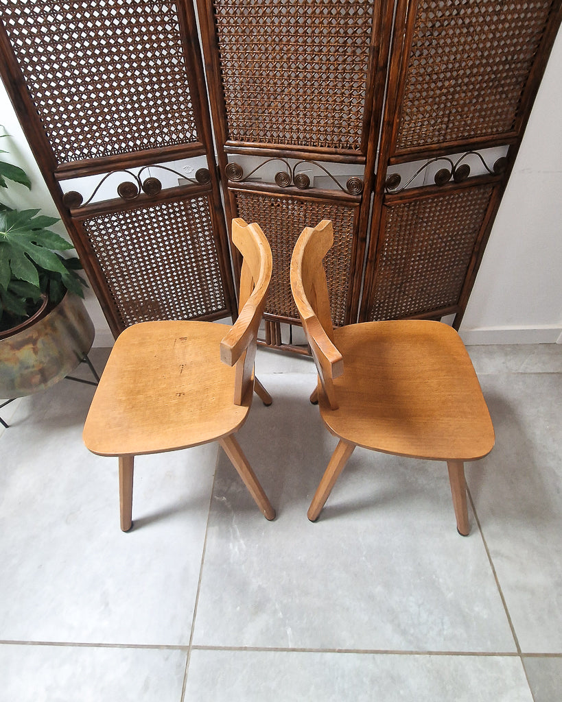 Brutalist Oak Dining Chairs (Pair)