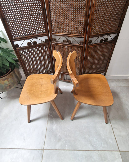Brutalist Oak Dining Chairs (Pair)