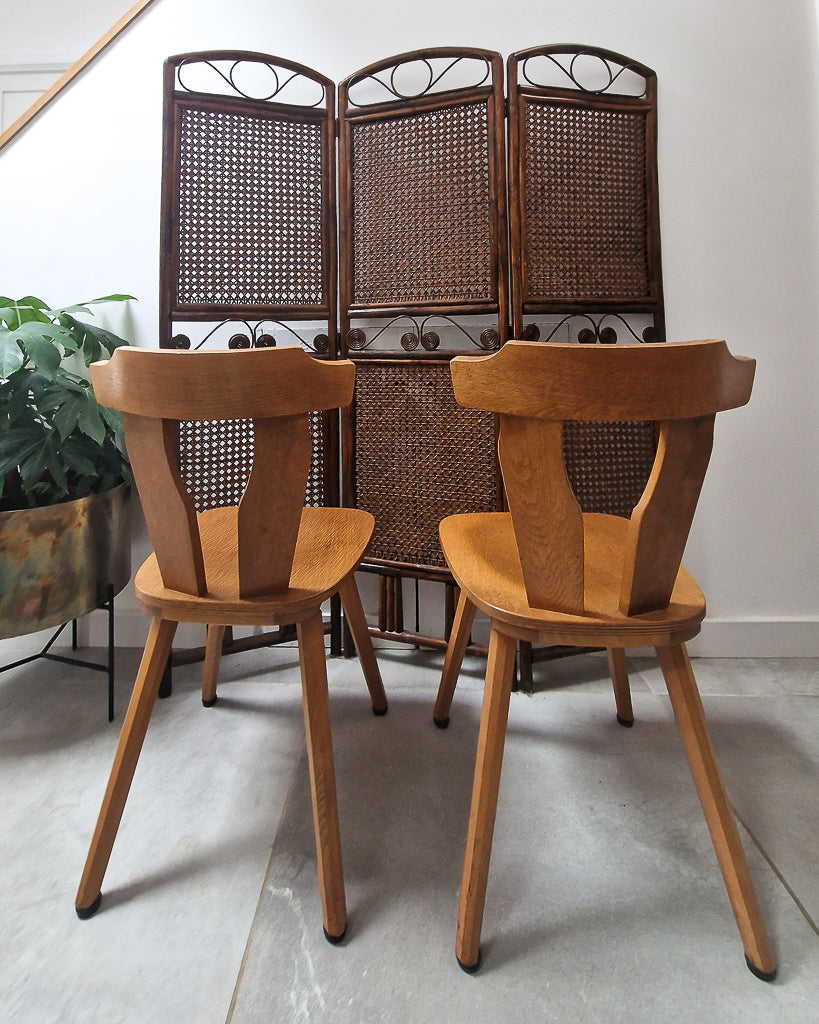 Brutalist Oak Dining Chairs (Pair)
