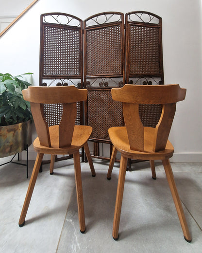 Brutalist Oak Dining Chairs (Pair)