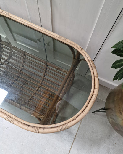 Vintage Bamboo & Smoked Glass Coffee Table