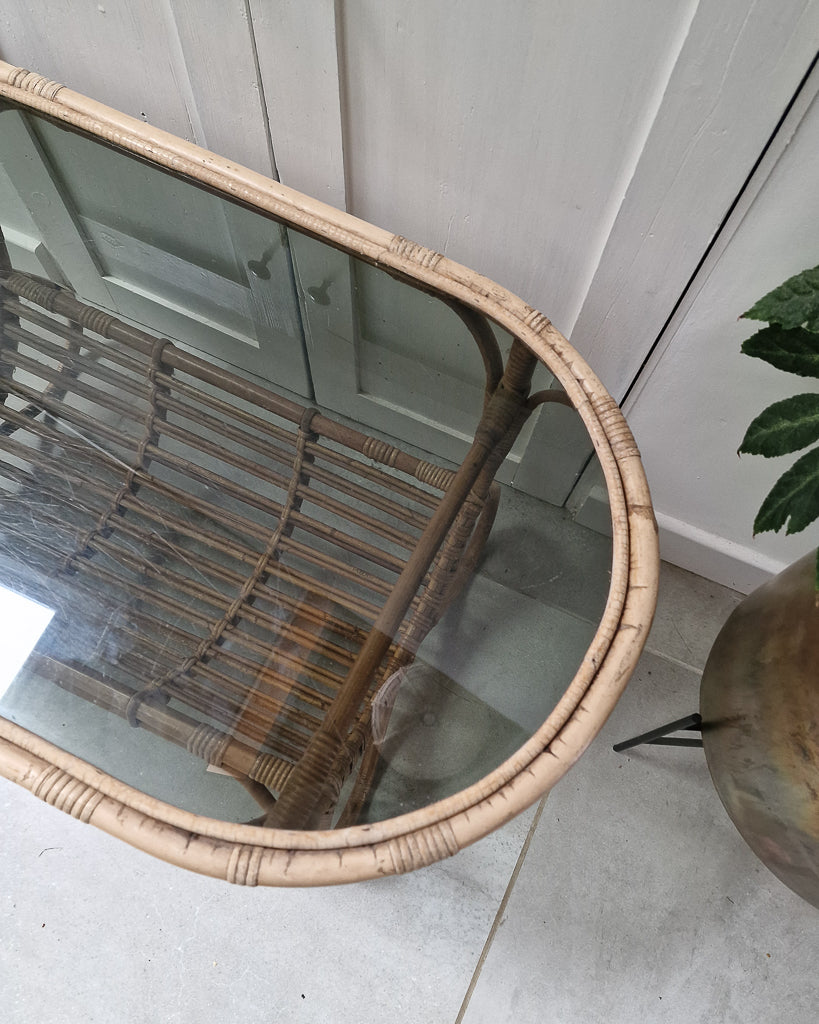 Vintage Bamboo & Smoked Glass Coffee Table