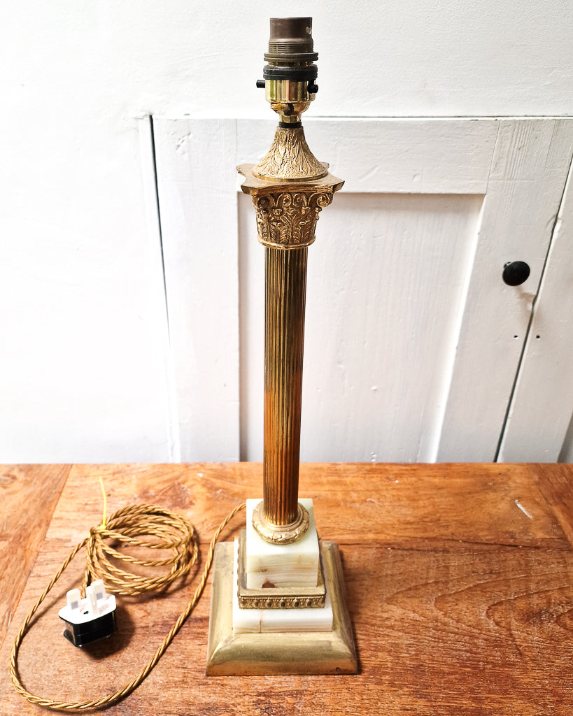 Vintage French Antique Brass  & Marble Column Table Lamps (Pair)