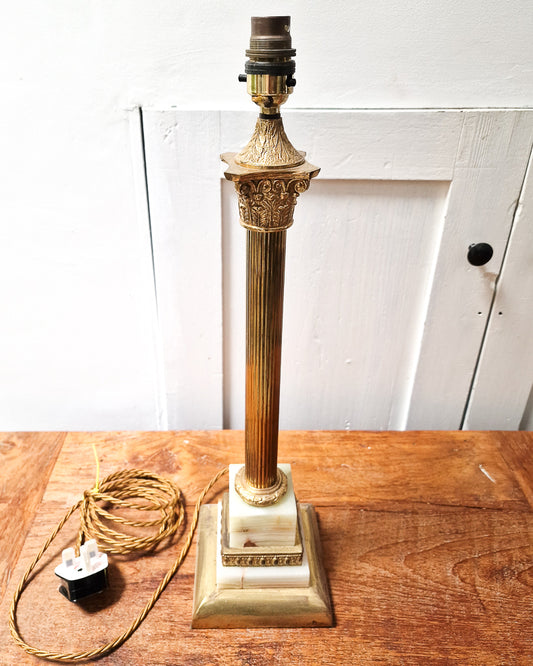 Vintage French Antique Brass  & Marble Column Table Lamps (Pair)