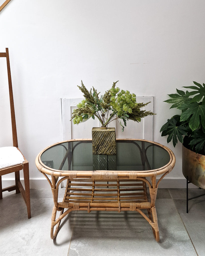 Vintage Bamboo & Smoked Glass Coffee Table