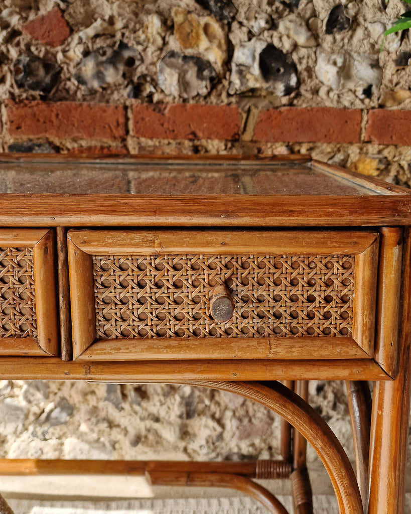 Mid Century Rattan & Cane Bamboo Dressing Table