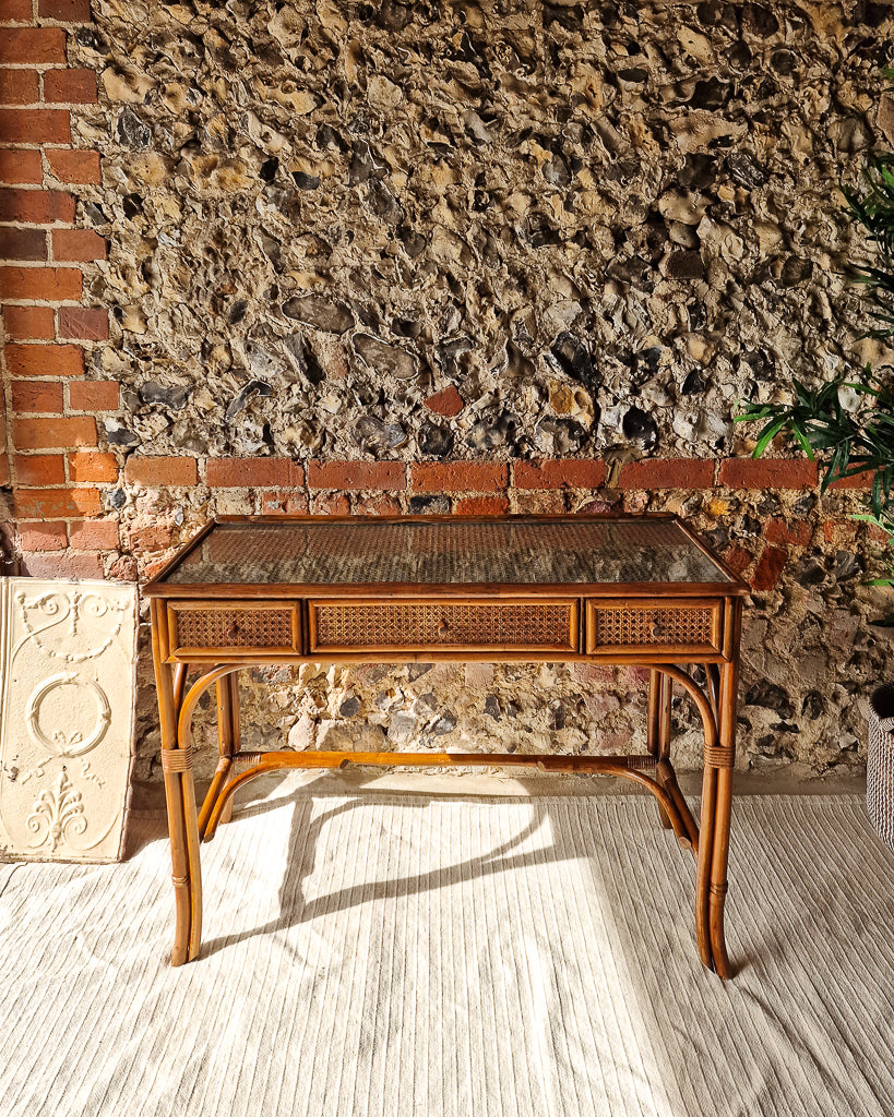Mid Century Rattan & Cane Bamboo Dressing Table