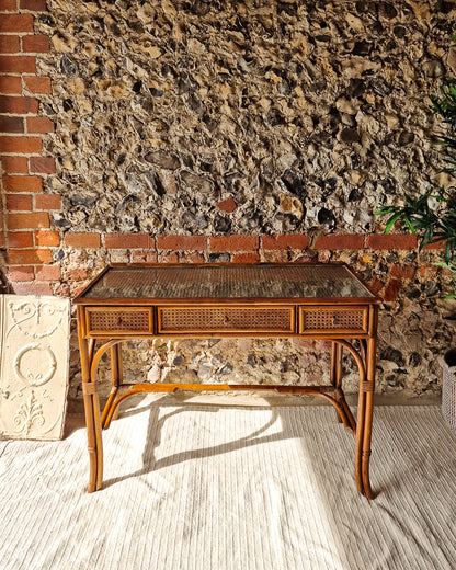 Mid Century Rattan & Cane Bamboo Dressing Table