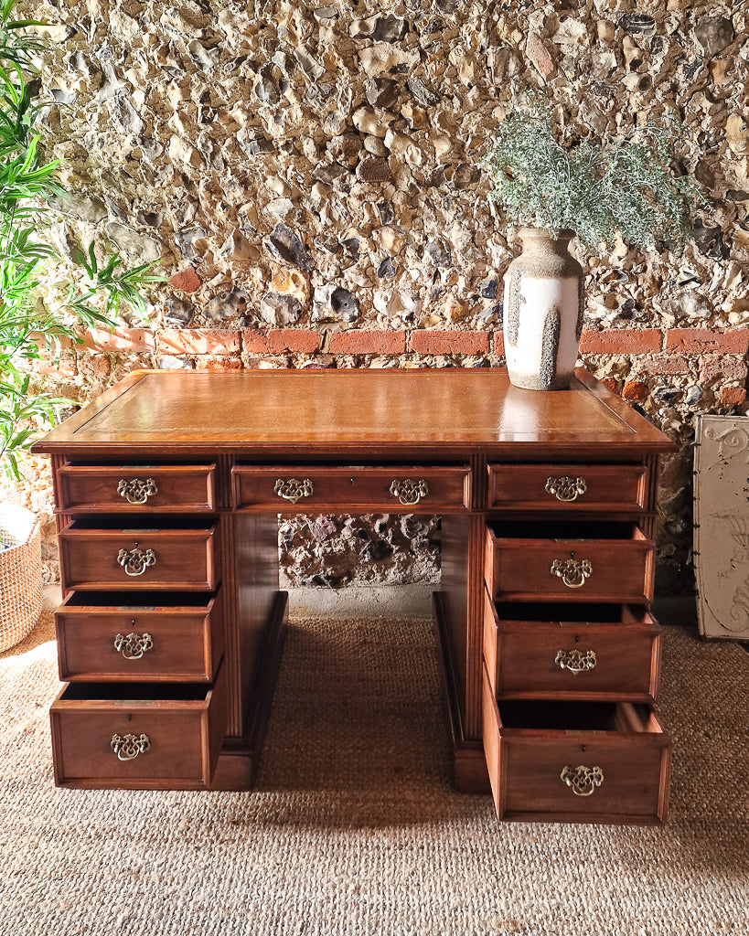 Antique Victorian Walnut Pedestal Desk (Twin)
