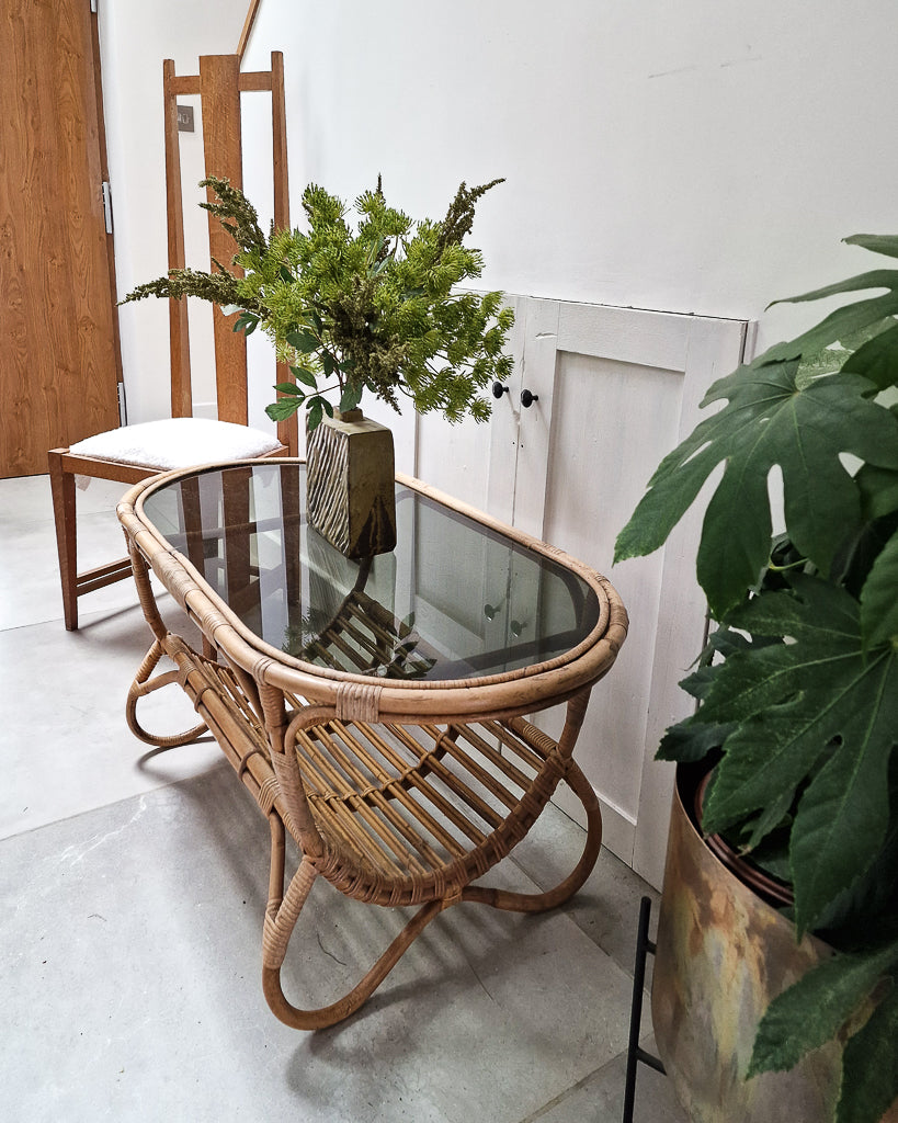 Vintage Bamboo & Smoked Glass Coffee Table