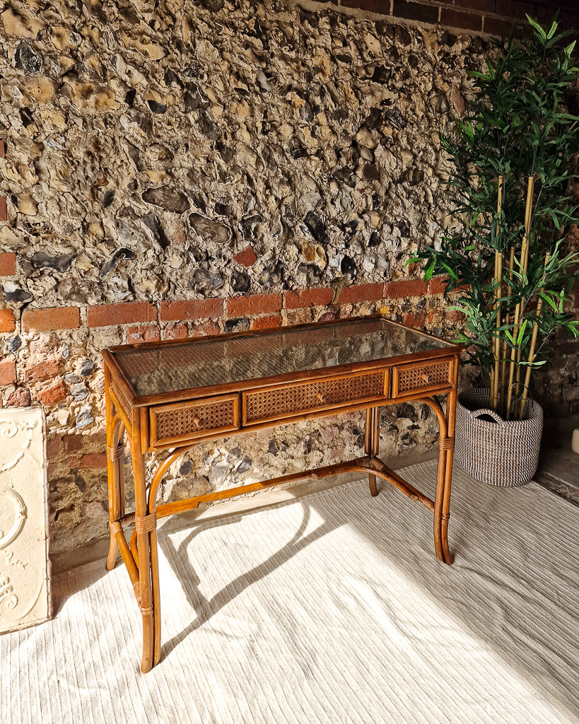 Mid Century Rattan & Cane Bamboo Dressing Table