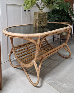 Vintage Bamboo & Smoked Glass Coffee Table
