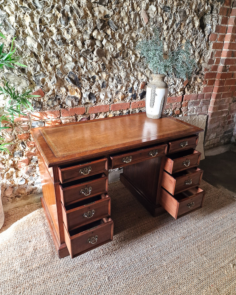 Antique Victorian Walnut Pedestal Desk (Twin)