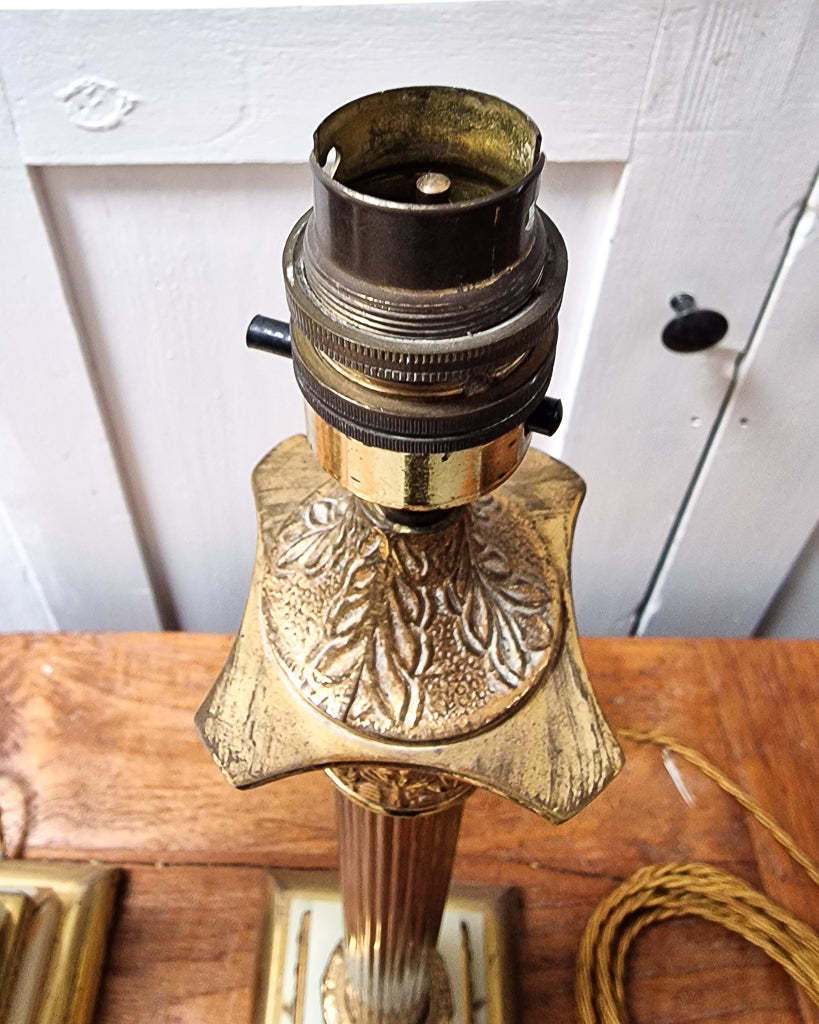 Vintage French Antique Brass  & Marble Column Table Lamps (Pair)