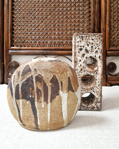 Mid Century Brutalist German Studio Pottery Fat Lava Vase