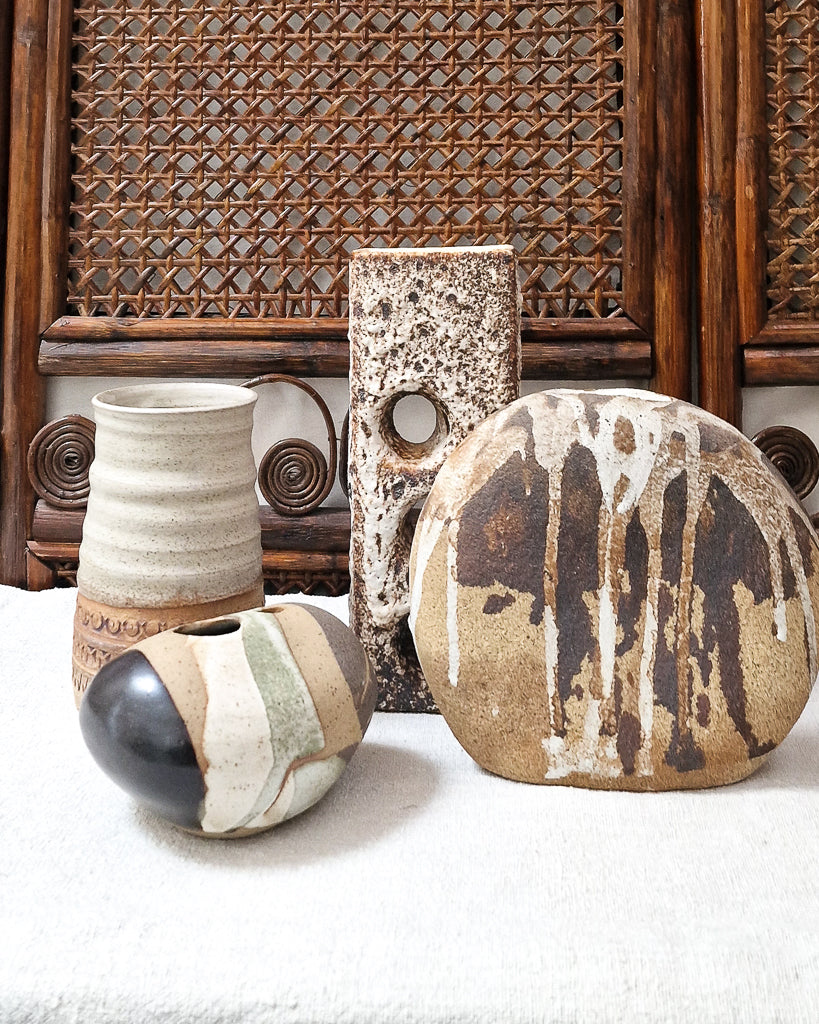 Mid Century Brutalist German Studio Pottery Fat Lava Vase