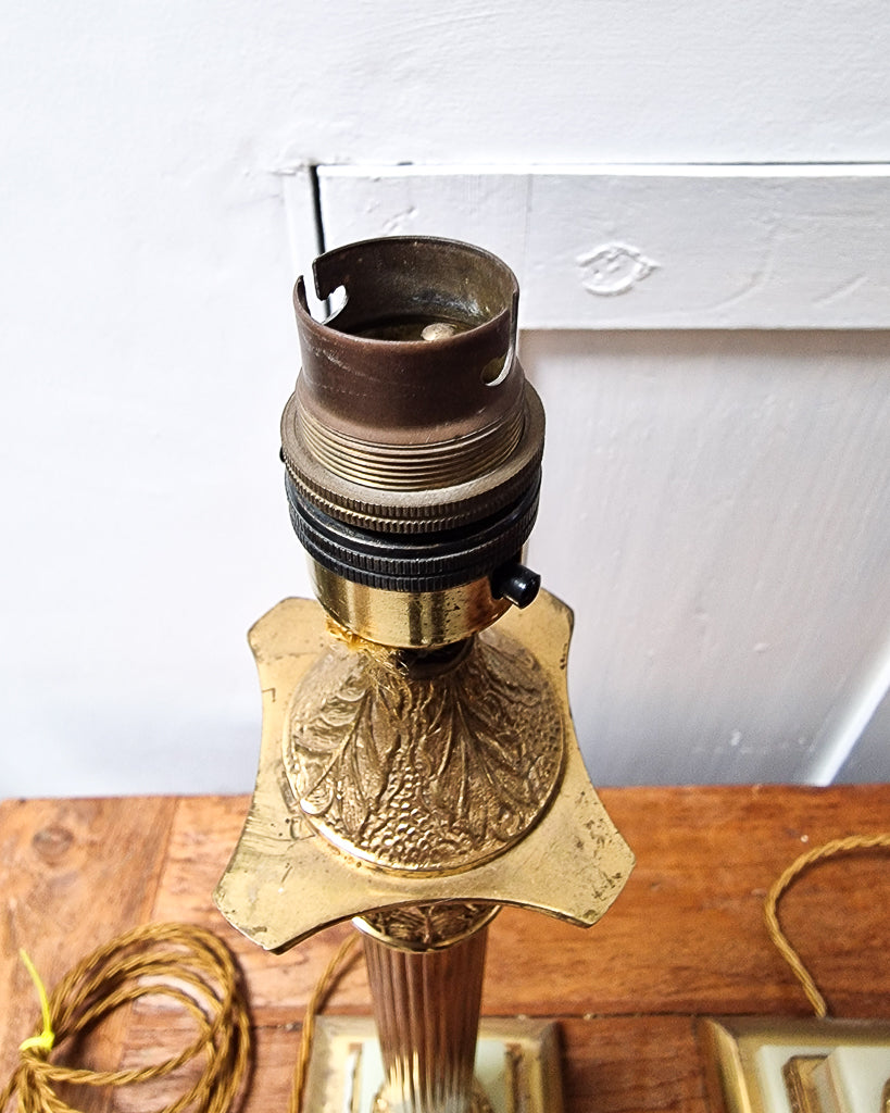 Vintage French Antique Brass  & Marble Column Table Lamps (Pair)